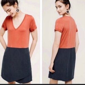 Dolan Anthropologie Color Block Short Sleeve Casual Summer Dress V Neck Mini XS